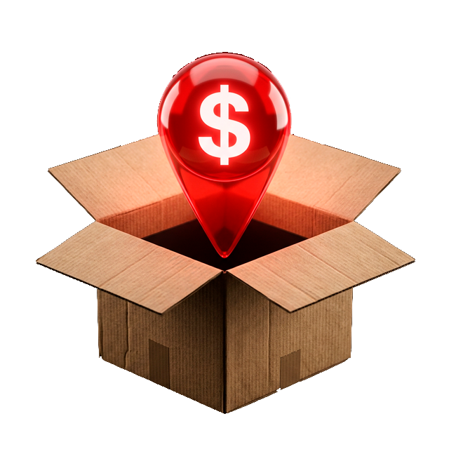 Caja con pin de dólar 3D